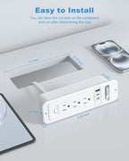 Recessed Power Strip with Retractable USB C Cable, 2 PD 20W USB C, Flush Mount - Image 6
