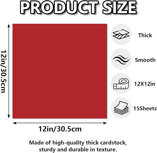 15 Sheets Red Cardstock 12"x12", 250gsm/90lb Heavyweight Cardstock Paper - Image 2