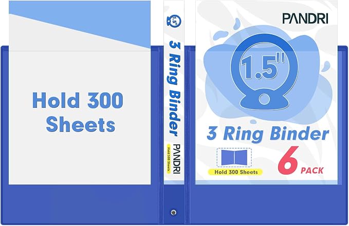 3 Ring Binder 1.5 Inch, PANDRI 6 Pack 1.5-Inch Binder Fits Letter Size 8.5'' x - Image 5