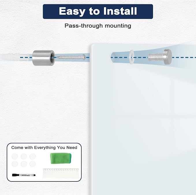 Magnetic Glass Whiteboard for Wall, Large Frameless White Board for Home and - Image 5