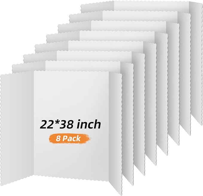 Henoyso 8 Pcs 22 x 38 Inch White Trifold Poster Board Large Tri Fold by Henoyso