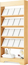 LHIUGE 5-Layer Brochure Display Rack, Freestanding Wooden Magazine Rack by LHIUGE