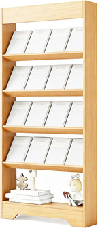 LHIUGE 5-Layer Brochure Display Rack, Freestanding Wooden Magazine Rack by LHIUGE