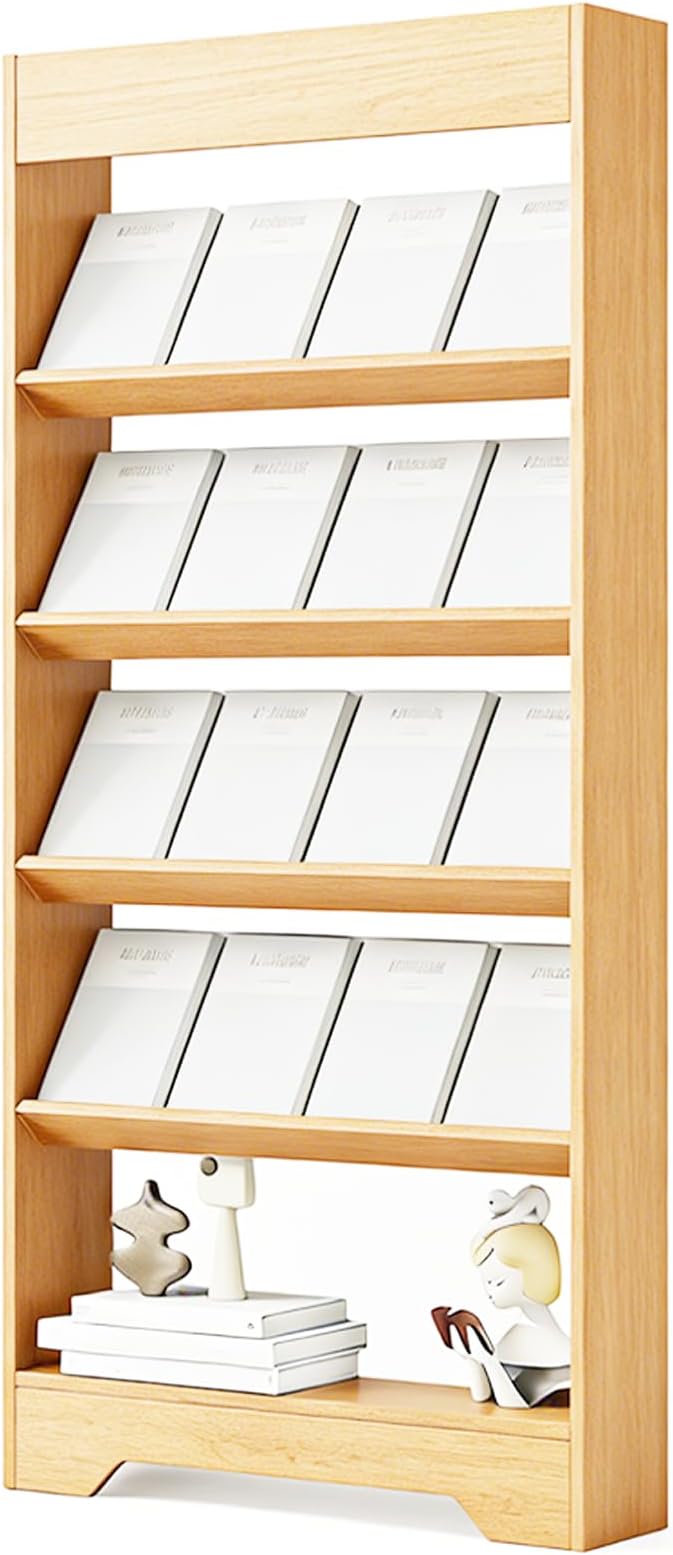 LHIUGE 5-Layer Brochure Display Rack, Freestanding Wooden Magazine Rack by LHIUGE
