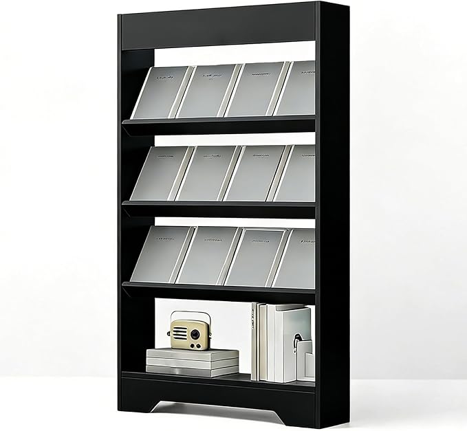 LHIUGE 4-Layer Brochure Display Rack, Freestanding Wooden Magazine Rack by LHIUGE