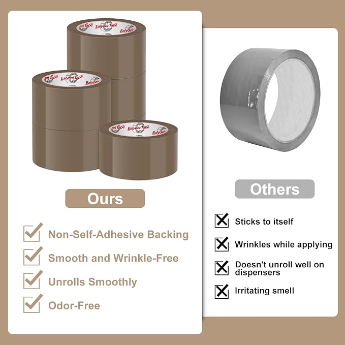 Ealyder Tape Brown Packing Tape 2 inch x 60 Yards, 6 Rolls - Image 6