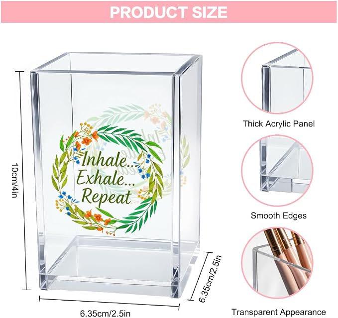 Vgrti Inhale Exhale Repeat Acrylic Cosmetic Pencil Pen Holder Cup, - Image 2