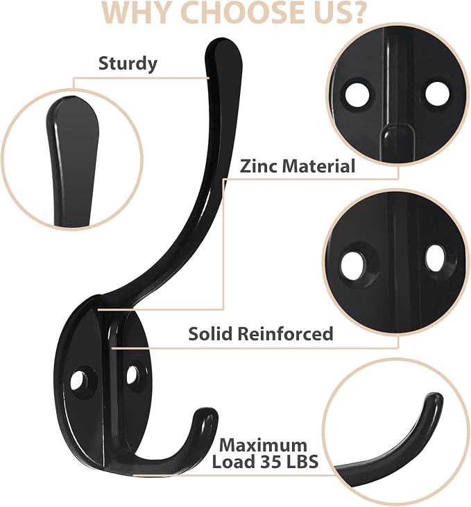 Homanu 10 Pack Coat Hooks Wall Mounted - Image 4