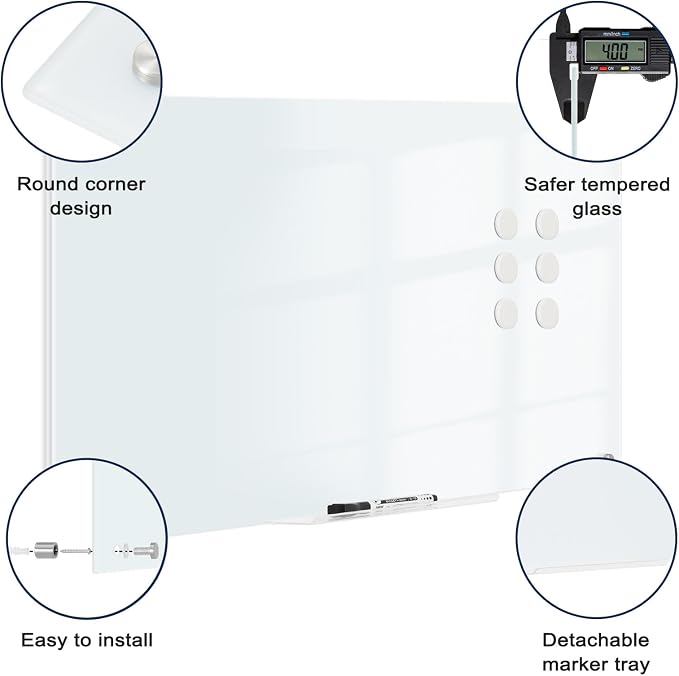 Magnetic Glass Whiteboard for Wall, Large Frameless White Board for Home and - Image 3