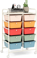LDAILY 10 Drawer Rolling Cart, Storage Cart Organizer on Wheels, Drawer Cart by LDAILY