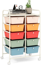 LDAILY 10 Drawer Rolling Cart, Storage Cart Organizer on Wheels, Drawer Cart by LDAILY