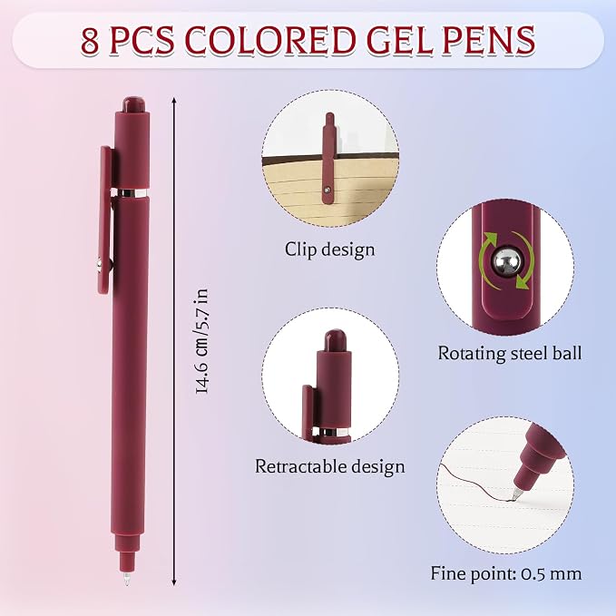 Thboxes 8Pcs Gel Pens for Journaling, 0.5mm Fine Tip Retractable Colorful Pens - Image 2