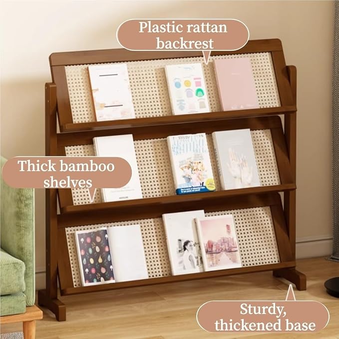 3-Tier Magazine Rack, Floor-Standing Magazine Holder, Bamboo Newspaper Stand - Image 3