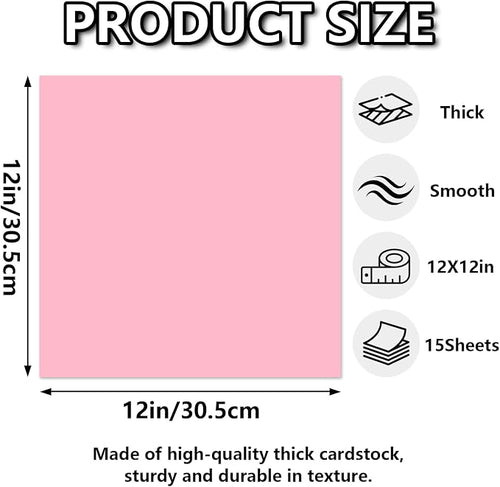 15 Sheets Pink Cardstock 12"x12", 250gsm/90lb Heavyweight Cover Cardstock Paper - Image 2