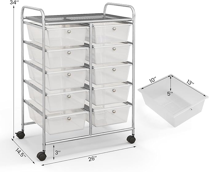GLACER 10 Drawer Rolling Cart, Storage Cart - Image 3