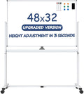 White Board on Wheels, 48 x 32 Inches Height-Adjustable Large Rolling Whiteboard by Tankee