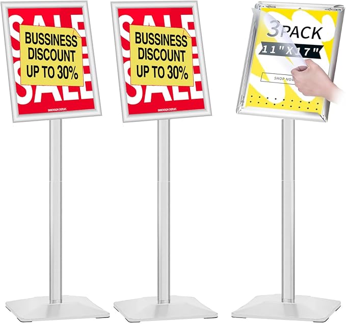 INNOVSIGN 3Packs Heavy Duty Adjustable Pedestal Poster Sign Stand, 11x17 by INNOVSIGN
