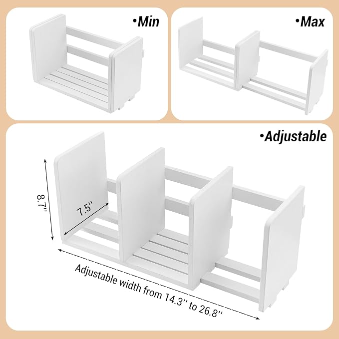 MyGift White Wood Desktop Bookshelf Organizer, Expandable Adjustable Display - Image 3