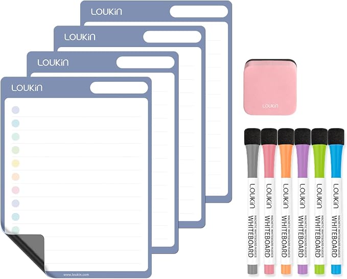 loukin Dry Erase Checklists 4 Pack, Electrostatic Clings to Any Shiny Surface by LOUKIN