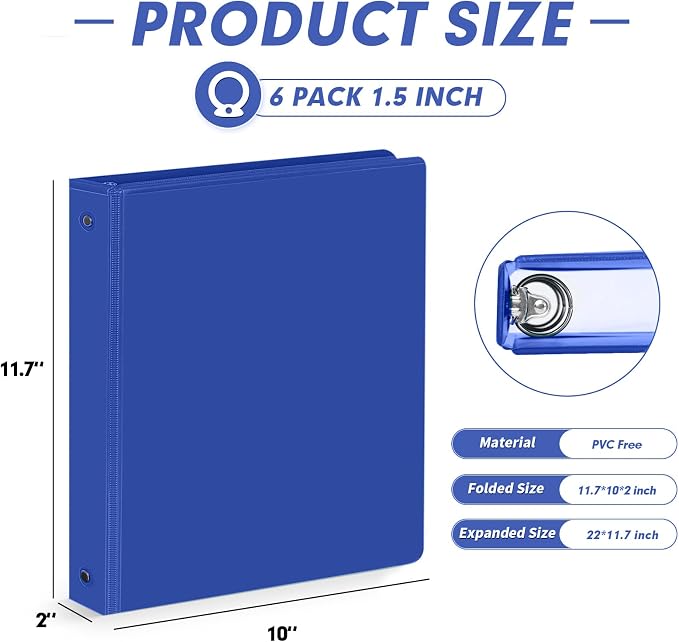 3 Ring Binder 1.5 Inch, PANDRI 6 Pack 1.5-Inch Binder Fits Letter Size 8.5'' x - Image 2