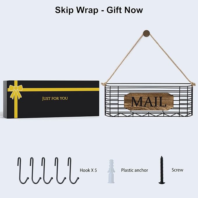 SRIWATANA Mail Holder, Rustic Mail Organizer Wall Mount Hanging Mail Sorter - Image 4