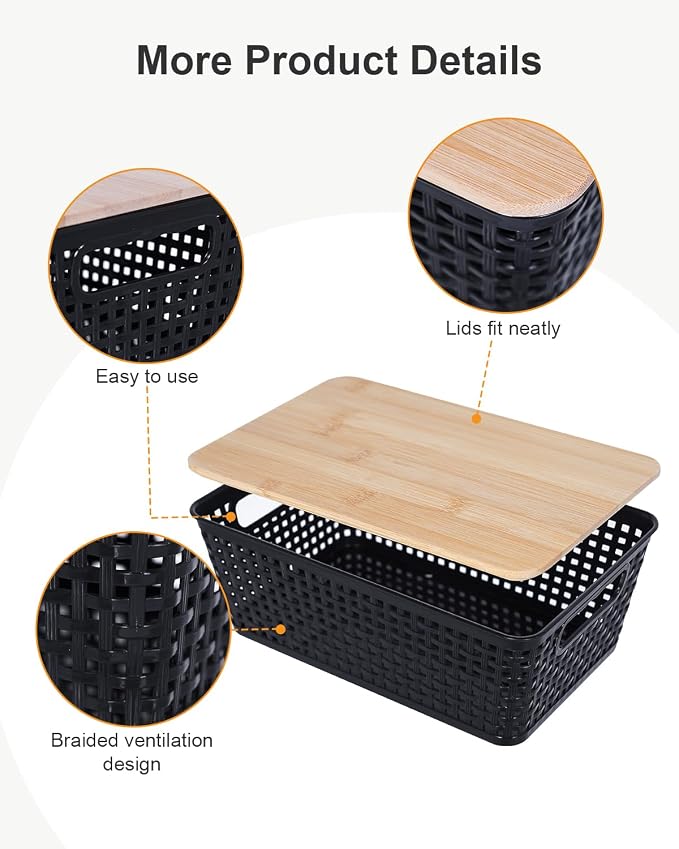Anywish Storage Bins with Lids 10 Packs, Plastic Storage Bins with Bamboo Lids - Image 2