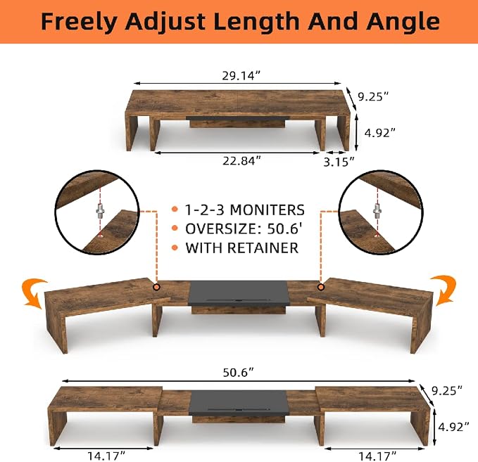 WESTREE Triple Dual Monitor Stand Riser, Extra Long Monitor Stand - Image 6