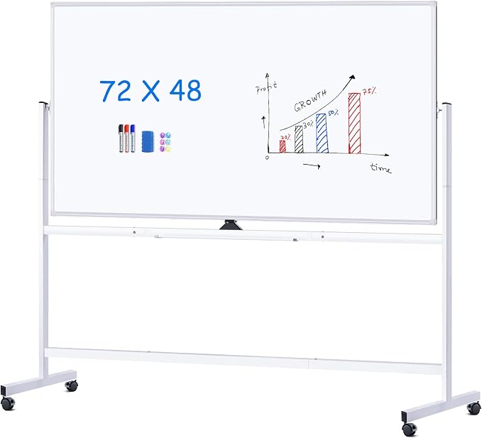 maxtek Rolling Whiteboard 72x48, Large Double-Sided White Board Dry Erase on by Maxtek
