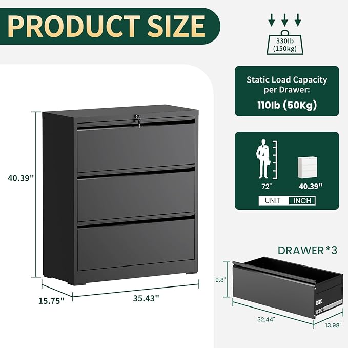 3 Drawer Lateral File Cabinet - Image 2