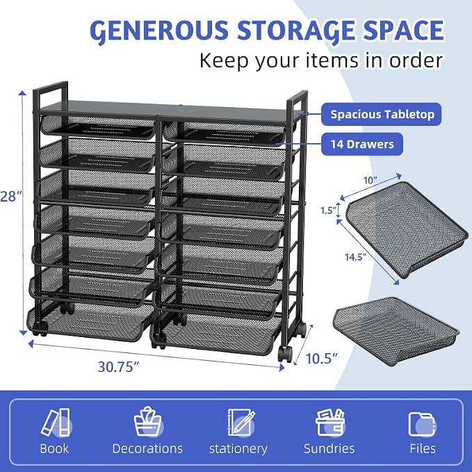 Simple Trending Rolling File Storage Cart, 15-Tier Metal Desk File Organizer - Image 2