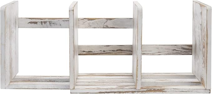 MyGift Rustic Expandable Whitewashed Wood Desktop Bookshelf/Adjustable Tabletop - Image 7