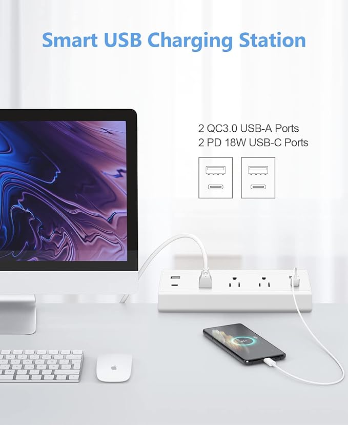 Desk Clamp Power Strip, 40W Fast Charging Station, Desktop Mount Surge Protector - Image 3