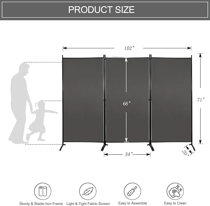 MAYOLIAH Partition Room Dividers 3 Panel Folding Privacy Screens 6 Ft Tall - Image 4