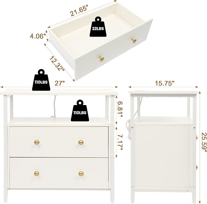 Edbuosy 27 inch Wide Night Stand Set 2 - Image 3
