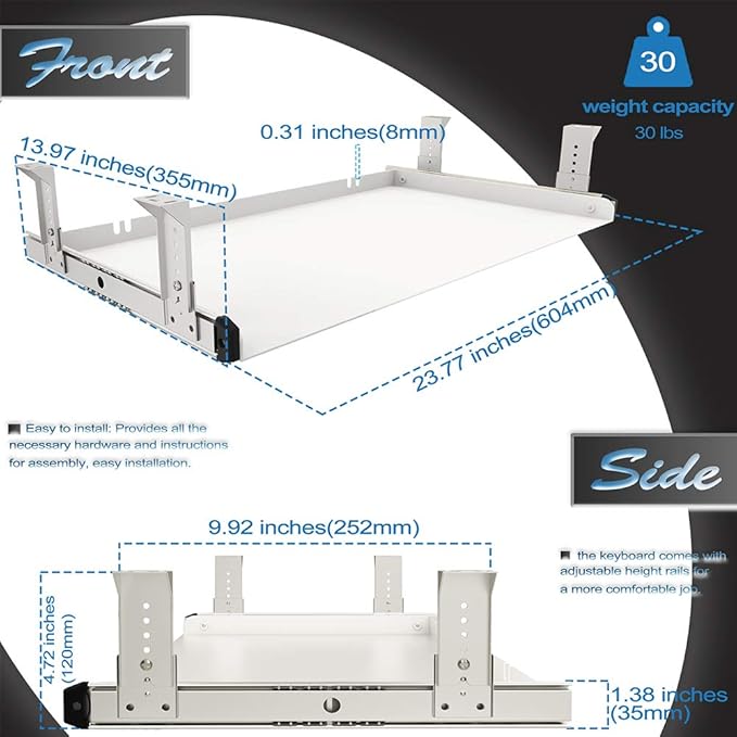 FRMSAET Under Desk Keyboard Tray Heavy-Duty All-Metal Material 20/24/30 inches - Image 4