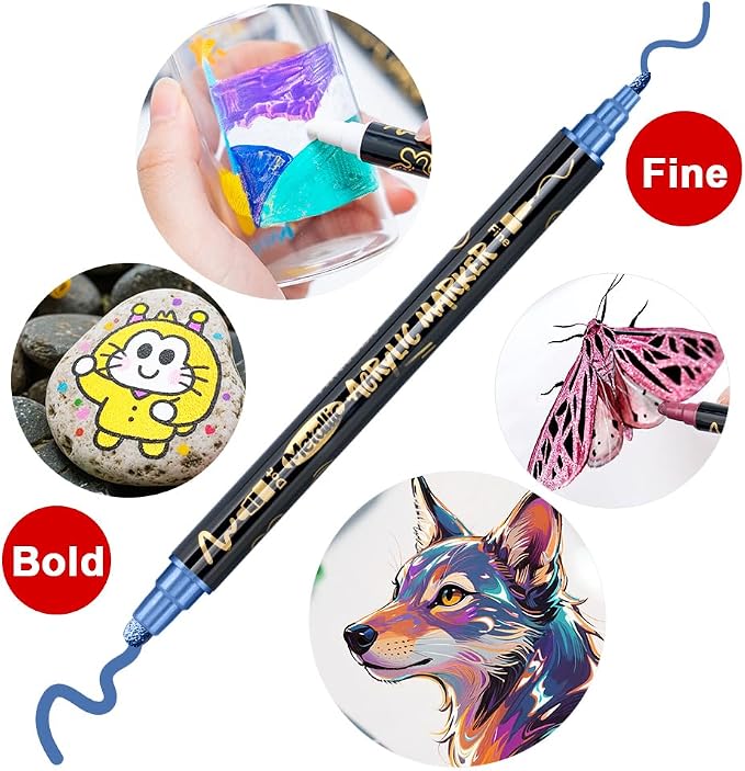 TRANSON 12Colors Metallic Paint Markers Bold and Fine Dual-tip - Image 5