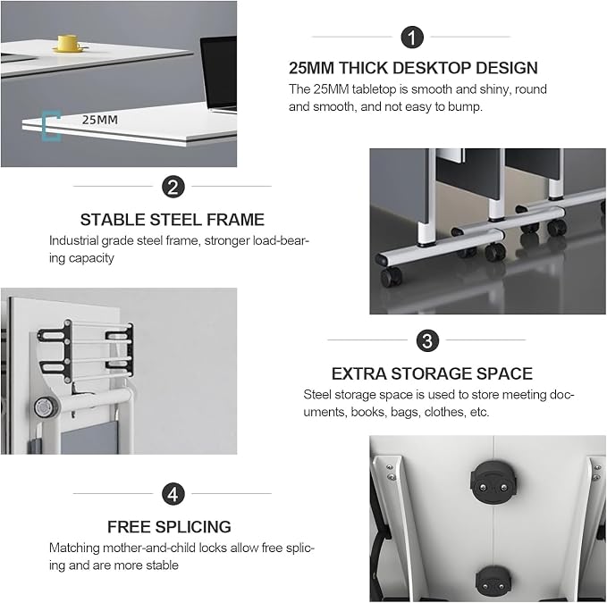 czxhaery Conference Table, Folding Conference Table, Flip Top Mobile Folding - Image 6