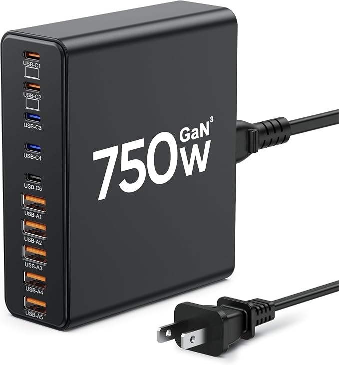 750W USB C Charger Block, 10-Port Charging Station GaN Fast Charging Type C & by Unknown