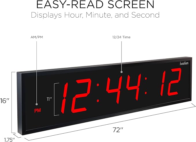 Ivation Huge Oversized 72" Large Digital LED Clock | Big Digital Clock - Image 2
