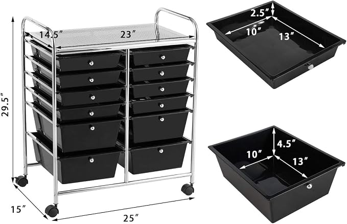 LDAILY 12 Drawer Rolling Storage Cart, Craft Cart Organizer on Wheels w/Metal - Image 3