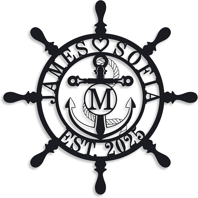 Personalized Ship Wheel Metal Sign, Customized Nautical Wall Decor, Anchor by ENFODREAM