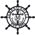 Personalized Ship Wheel Metal Sign, Customized Nautical Wall Decor, Anchor by ENFODREAM