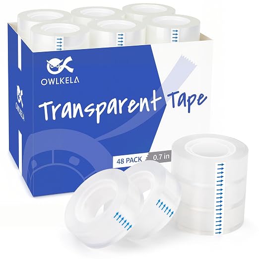 OWLKELA 48 Rolls Transparent Tape Refills, All-Purpose Transparent Glossy Tape by OWLKELA