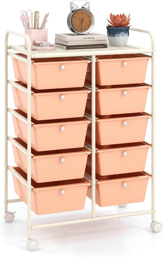 GOFLAME 10-Drawer Rolling Storage Cart, Art Craft Storage Organizer on Wheels by GOFLAME