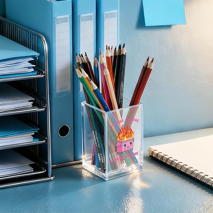 QYUVK It's Fine I'm Fine Everything Is Acrylic Makeup Brush Pencil Holder Cup - Image 4