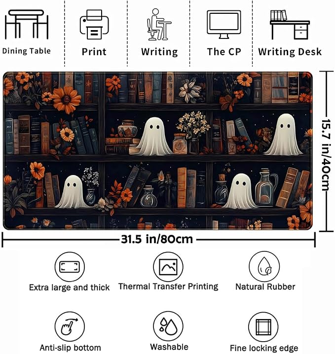 Cute Ghost Desk Mat Dark Vintage Large Mouse Pad Gaming Black Mouse Pad XXL - Image 3