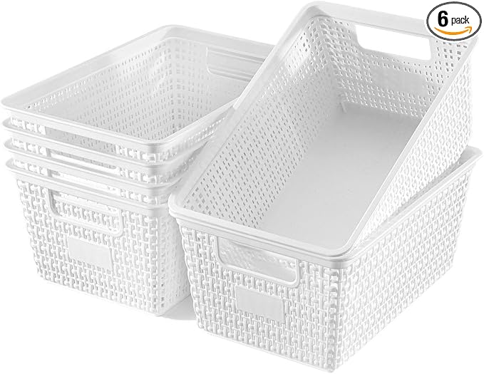 Plastic Storage Baskets For Organizing, 6 Pack Organization and Storage by EasyCozyHomey
