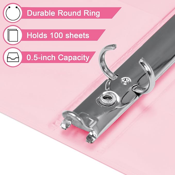 0.5-inch 3-Ring Binder with 2 Interior Pockets, 0.5'' Basic Binders Holds US - Image 3