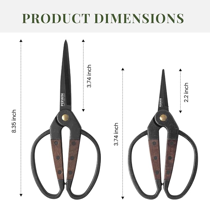 PERWIN Garden Flower Bonsai Scissors, Walnut Wide Handles Pruning Gardening - Image 2