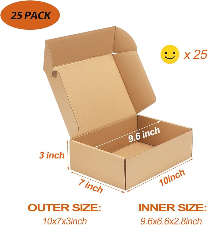 PHAREGE 10x7x3 inch Shipping Boxes Bulk 25 Pack Brown, Tab Lock Tuck Top Mailer - Image 2